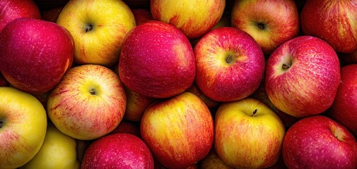 Wall Mural - The vibrant assortment of fresh, red and yellow apples arranged beautifully.