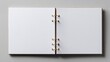 © The Little Hut - Open Blank Ring Binder Album Featuring White Paper on a Gray Background, Overhead Studio Shot