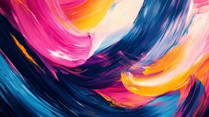 Wall Mural - abstract vibrant swirls of pink, blue, yellow, and purple paint.