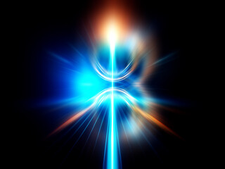 Wall Mural - intricate, glowing concentric circles of blue and gold light spin against a dark background, creatin