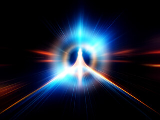 Wall Mural - intricate, glowing concentric circles of blue and gold light spin against a dark background, creatin