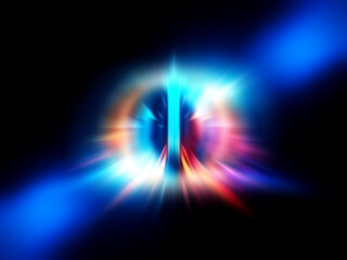 Wall Mural - glowing blue and gold rings intersect against a dark background, creating a vibrant, abstract design