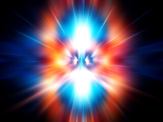 Wall Mural - abstract glowing circular energy field. bright blue and orange light beams radiate outwards, creatin