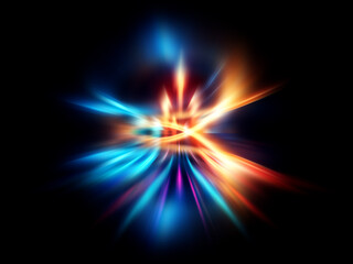 Wall Mural - intricate light trails swirl in luminous blue and gold rings against a stark black background, creat