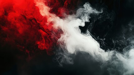 Wall Mural - abstract red and white smoke swirls on black background.