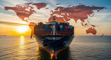 A container ship at sunrise symbolizing global trade, maritime logistics, and international trade routes