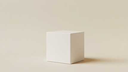 Wall Mural - white blank cube box on beige background.