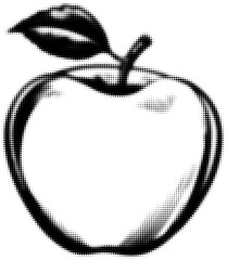 Wall Mural - halftone black and white illustration of an apple with leaves