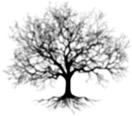 Wall Mural - halftone black and white illustration of a tree with roots and branches