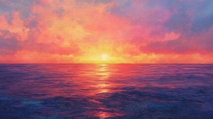Wall Mural - vibrant sunset over calm ocean waters.