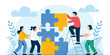 © Mushtaq - Team Assembling Puzzle Pieces Together – Concept of Collaboration, Unity, Strategy, Problem Solving, and Goal-Oriented Teamwork in Business Icon Style