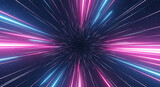 Abstract hyperspace jump with vibrant neon lights hurtling through space tunnel background,