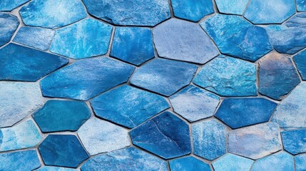 Wall Mural - this image shows a beautiful blue stone wall with an interesting texture and design.