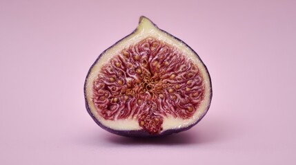 Wall Mural - The vibrant cross-section of a fresh fig against a soft pink background.