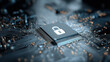 © kaliel - Integrated circuit featuring an illuminated padlock icon emphasizes built in secure processing for trusted computing platforms.