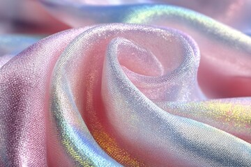 Wall Mural - Close-up of iridescent pastel fabric with subtle shimmer and elegant folds.