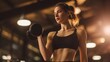 © MP Studio - The confident woman lifting a dumbbell in a modern gym environment.