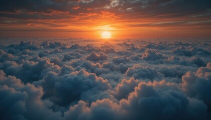 cosmic sunset over a sea of clouds