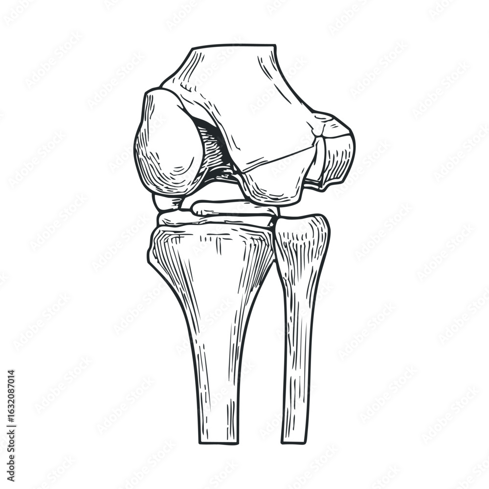 Detailed anatomical illustration of a human knee joint structure Stock ...