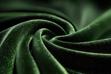 Wall Mural - Luxurious dark green shimmering fabric texture with elegant folds and sparkle.