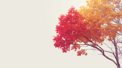 Wall Mural - vibrant maple branches ablaze with crimson and golden foliage glowing against luminous autumn sky