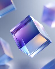 Translucent purple blue gradient cube, abstract geometric shape for technology background, data visualization, futuristic concept, modern website design


