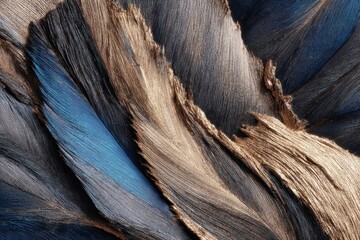 Wall Mural - Striking Abstract Texture of Gold and Blue Feathers with Elegant Details