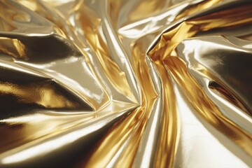 Wall Mural - Luxurious gold metallic fabric texture with elegant shimmering folds.