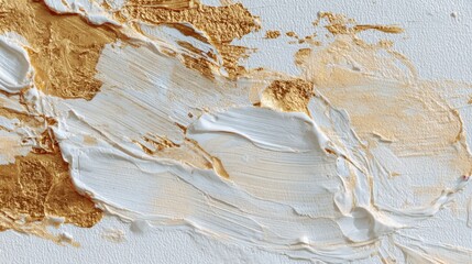 Canvas Print - Abstract Texture with Golden and White Paint on Canvas Background