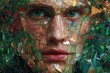 © Ahmed - AI-generated portrait made of shattered stained glass, reflecting a war between calm and chaos in emerald, ruby, and ghost gray