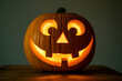 © Sonkear - Photo of illuminated jack o lantern on a wooden table is ready for halloween celebration