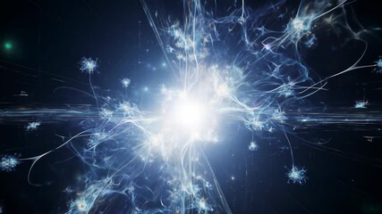 Wall Mural - Abstract Digital Network of Glowing Nodes and Lines with a Central Bright Light Source on a Dark Background