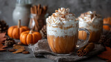 Delicious pumpkin spice latte topped with whipped cream and cinnamon, perfect for cozy fall days and festive gatherings.