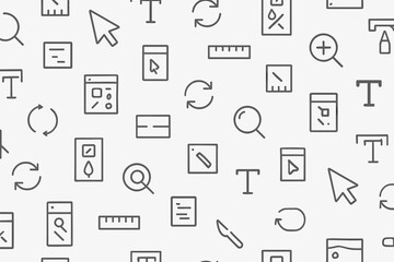 Icons of digital design tools scattered on a light background for creative projects and user interface development