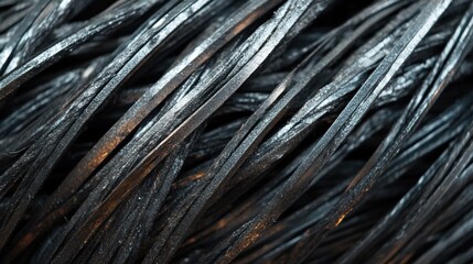 Close-up of interwoven dark gray strands, creating a textured background.