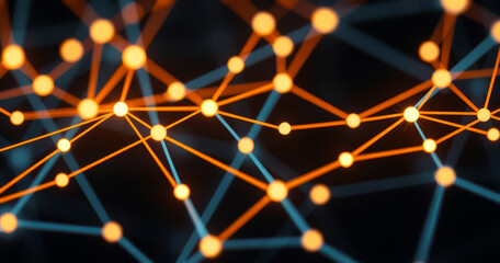 Series of orange and blue lines with dots in between
