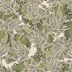 Wall Mural - green leaves hand drawn seamless pattern. botanical background. vector tile for textile design, wrap