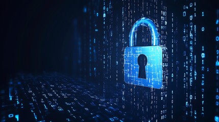 digital padlock amidst binary code cyber security and data protection concept illustration