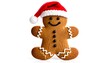 © sosis - Festive gingerbread man cookie wearing a Santa hat isolated on white background