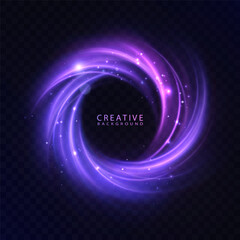 Wall Mural - glowing circular vortex of purple light trails with sparks on transparent background. vector light b