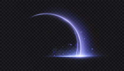 Wall Mural - bright glowing blue arc with sparkling particles and cosmic light trail on dark transparent backgrou