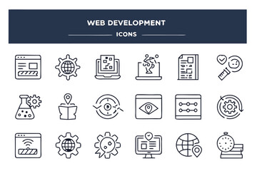 Vector art of web development icons set representing various aspects of website creation isolated on white background