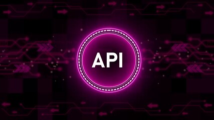 API - Application Programming Interface. Software development tool. Business, modern technology, internet and networking concept. technology background with Cyberspace HUD elements animation.