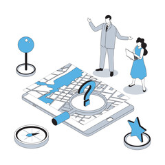 Wall Mural - gps navigation 3d isometric concept with isometry people design for web. woman and man using global 