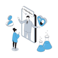 Wall Mural - medicine 3d isometric concept with isometry people design for web. woman gets online consultation wi