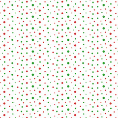 Wall Mural - Seamless polka dot pattern.Christmas seamless pattern with green and red dots isolated on white background.Winter snow repeat pattern.Vector graphic illustration abstract wallpaper.
