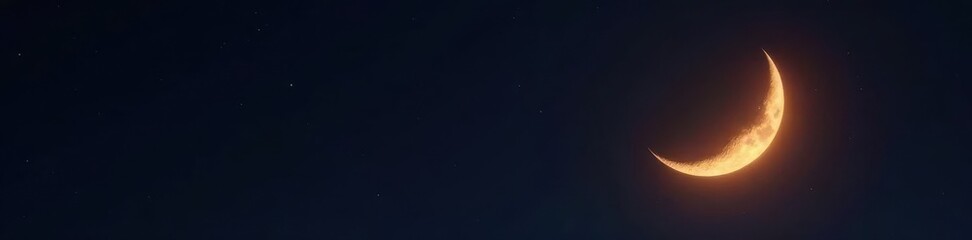 Slim crescent moon, glowing brightly against inky black sky , mystical, bright, crescent moon