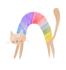 Wall Mural - rainbow arch kitty. cute children’s vector illustration of a rainbow-colored cat with an arched back