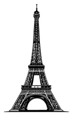 Wall Mural - detailed iconic eiffel tower landmark black and white outline line art drawing paris france isolated