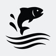 © CreatiMart - Silhouette fish jumping above water simple graphic vector illustration